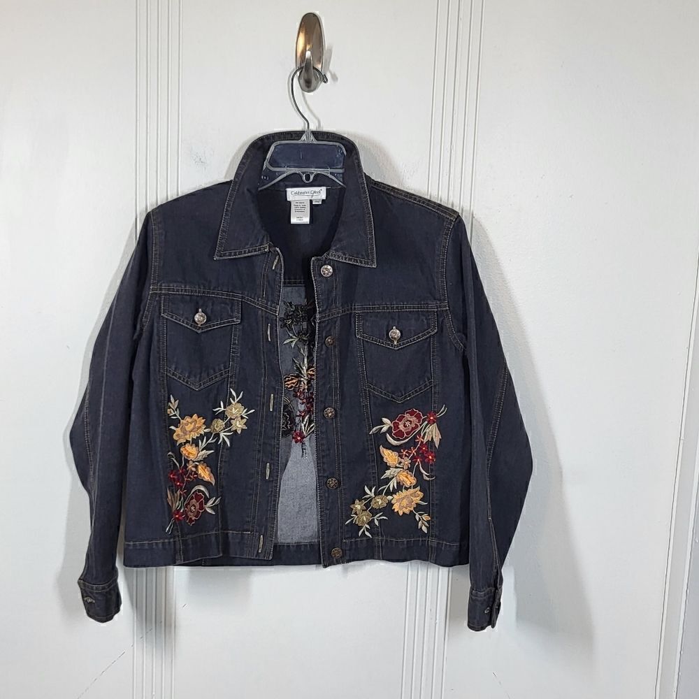 Coldwater Creek Denim Embroidered Flowered Jean Jacket - Picture 5 of 9